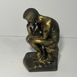 Vintage 1928 Brass The Thinker Rodin Sculpture Statue Figurine Bookend Decor